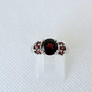 Natural Red Garnet Ring Sterling Silver Rhodium Size 5! New